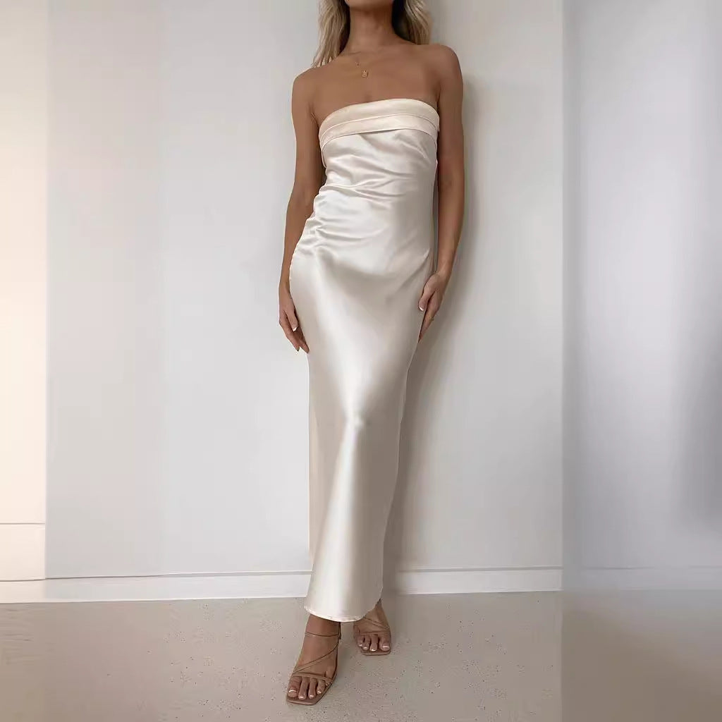 Luxurious Strapless Satin Evening Gown for Women - Nocini