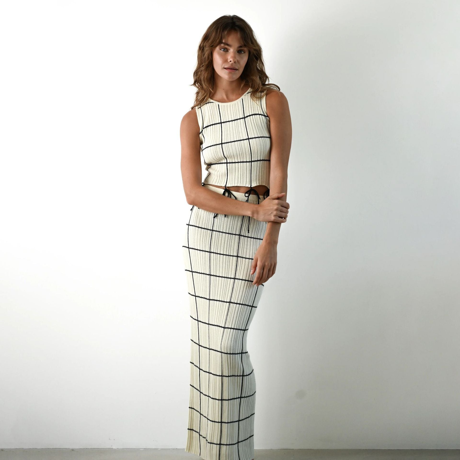 Women's Ribbed Knit Top and Maxi Skirt Set - Nocini