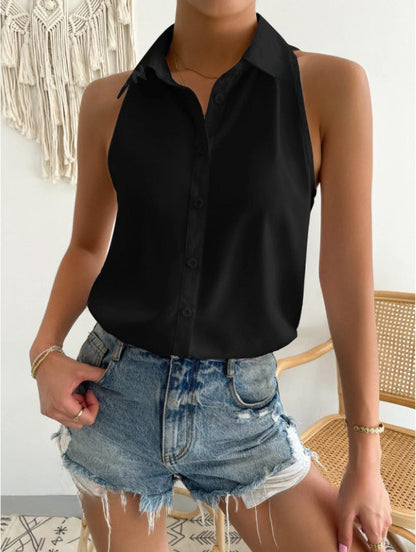 Ladies Loose Fit Tank Top with Buttons and Silky Fabric