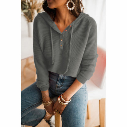 Casual Fit Women's Knit Hoodie with Button Front