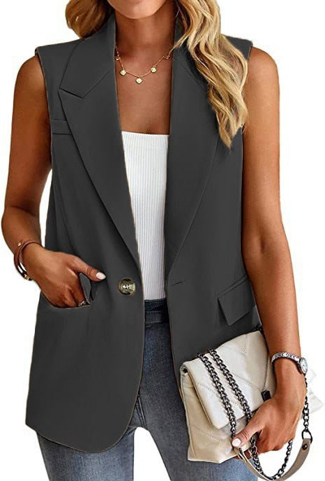Women's Fitted Sleeveless Blazer Jacket