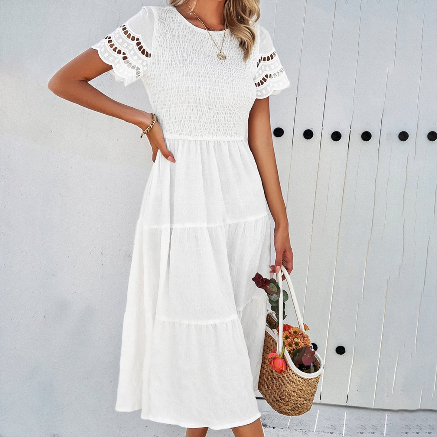Relaxed Fit Women's Dress with Ruffled Top and Tiered Skirt