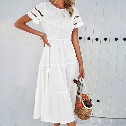 Relaxed Fit Women's Dress with Ruffled Top and Tiered Skirt