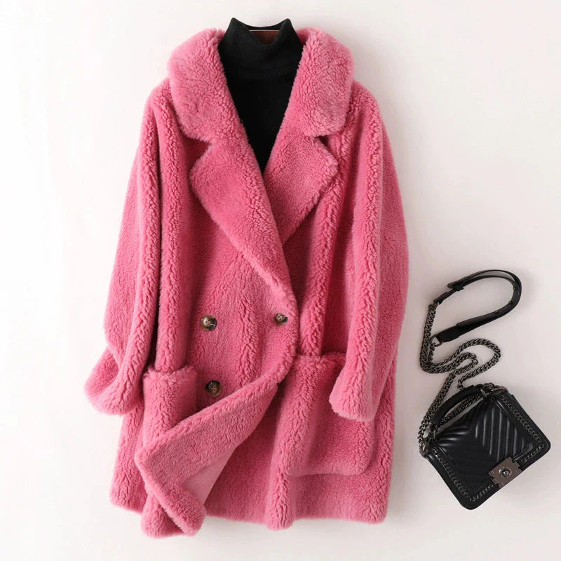 Warm Faux Fur Double Breasted Teddy Jacket