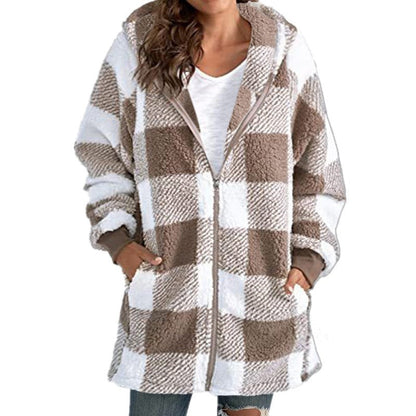 Warm Plaid Fleece Hooded Jacket
