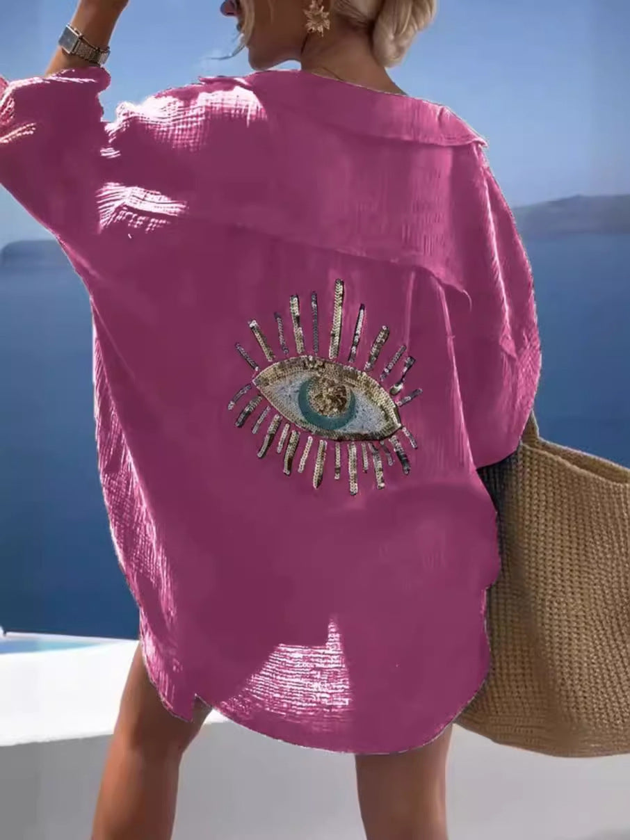 Relaxed Fit Women's Open Front Cardigan with Sparkle Detail