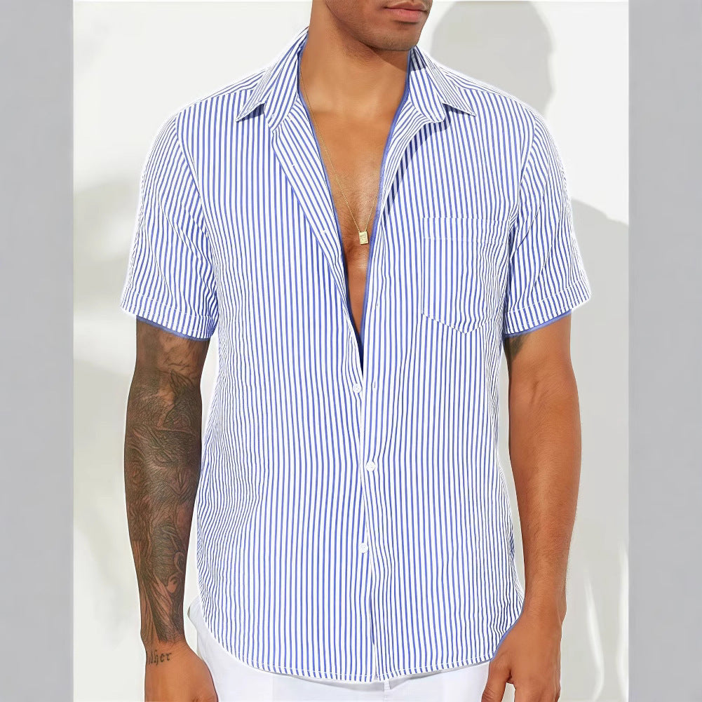 Casual Men's Short Sleeve Striped Shirt