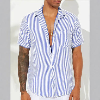 Casual Men's Short Sleeve Striped Shirt