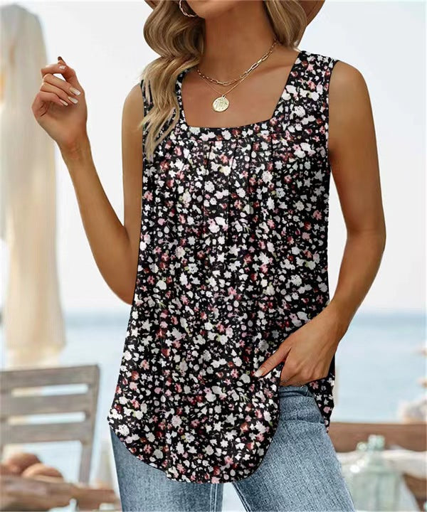 Casual Floral Square Neck Vest Top