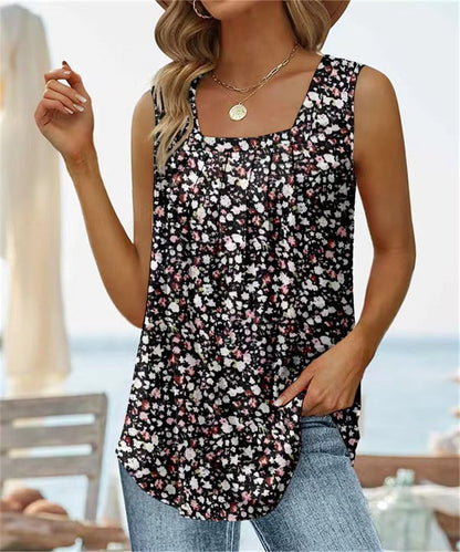 Casual Floral Square Neck Vest Top