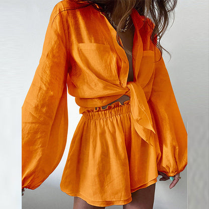 Ladies Casual Bow Top and Ruffle Shorts Set - Nocini