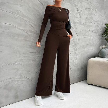 Women's Set - Fitted Long-Sleeve Tee - High-Waisted Comfort Pants