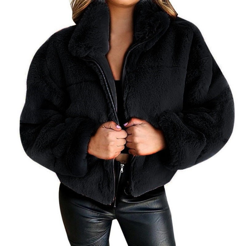 Ladies Warm Short Faux Fur Jacket