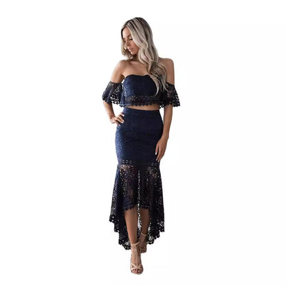Ladies Off The Shoulder Lace Top and Pencil Skirt Set