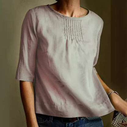 Relaxed Fit Cotton Blouse with 3/4 Sleeves