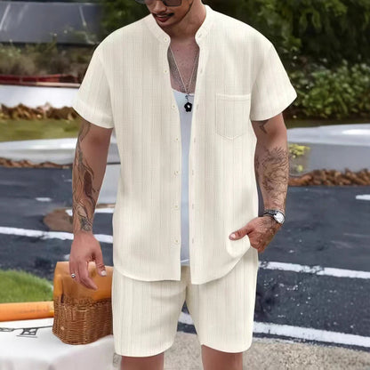 Men's Casual Henley Shirt and Shorts Set - Nocini