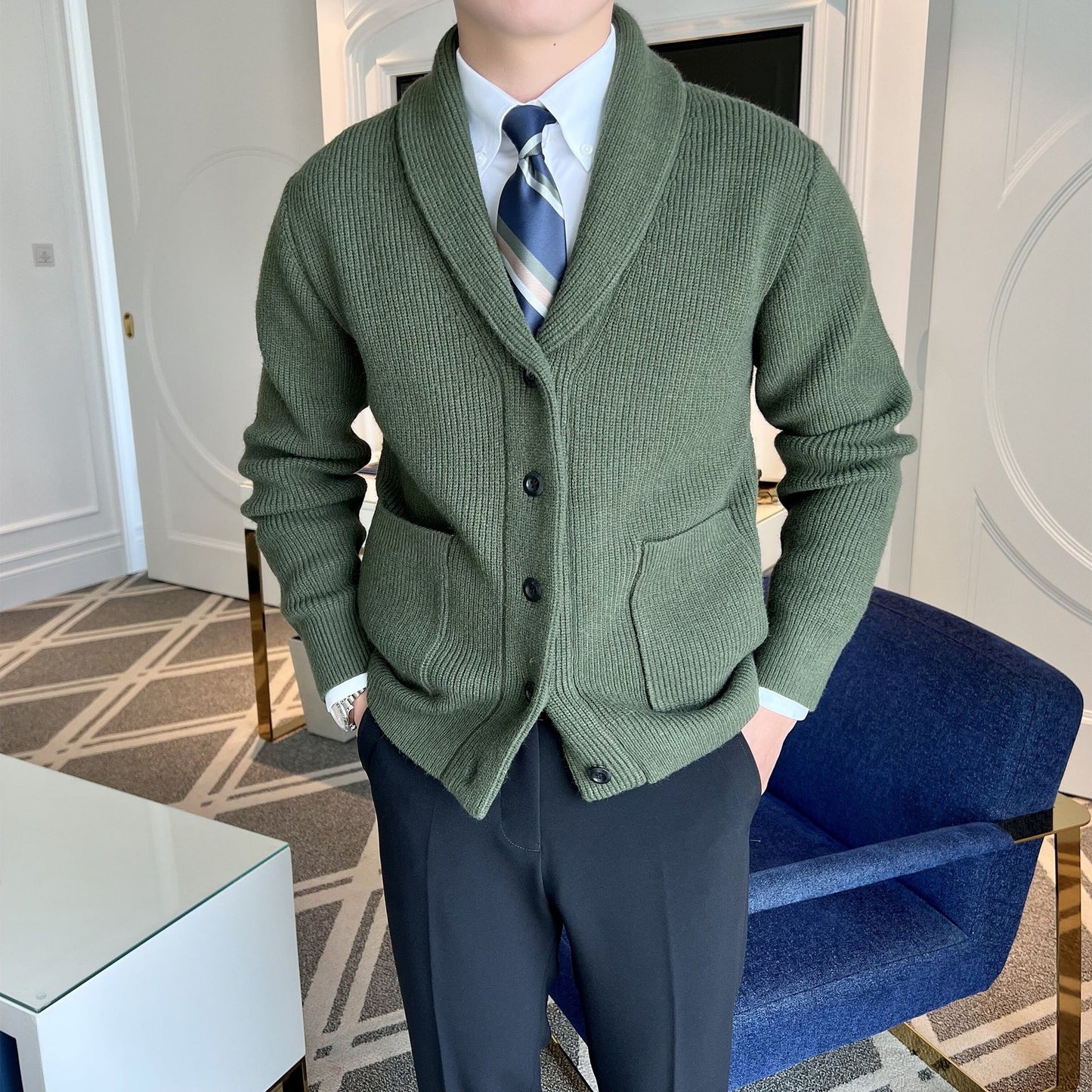 Casual Men's Open Front Cardigan Sweater