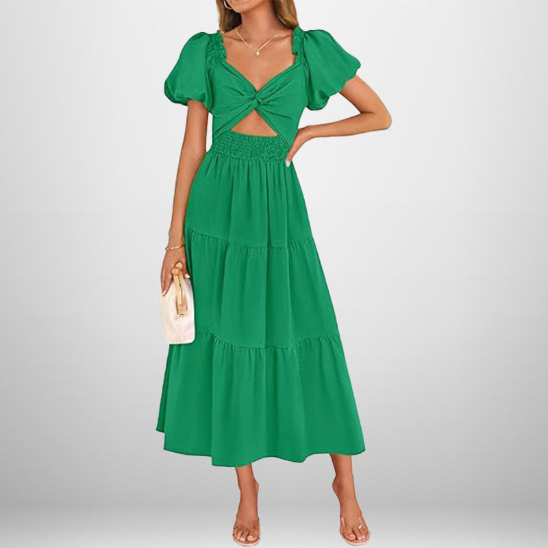 Floral V Neck Maxi Dress with Puff Sleeves