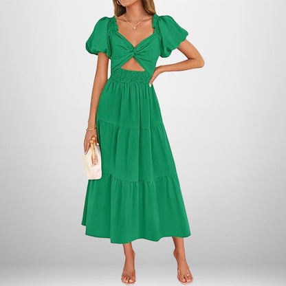 Floral V Neck Maxi Dress with Puff Sleeves