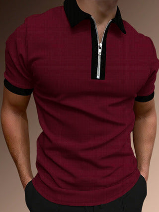 Men's Slim Fit Polo Shirt with Zip and Moisture Wicking Fabric