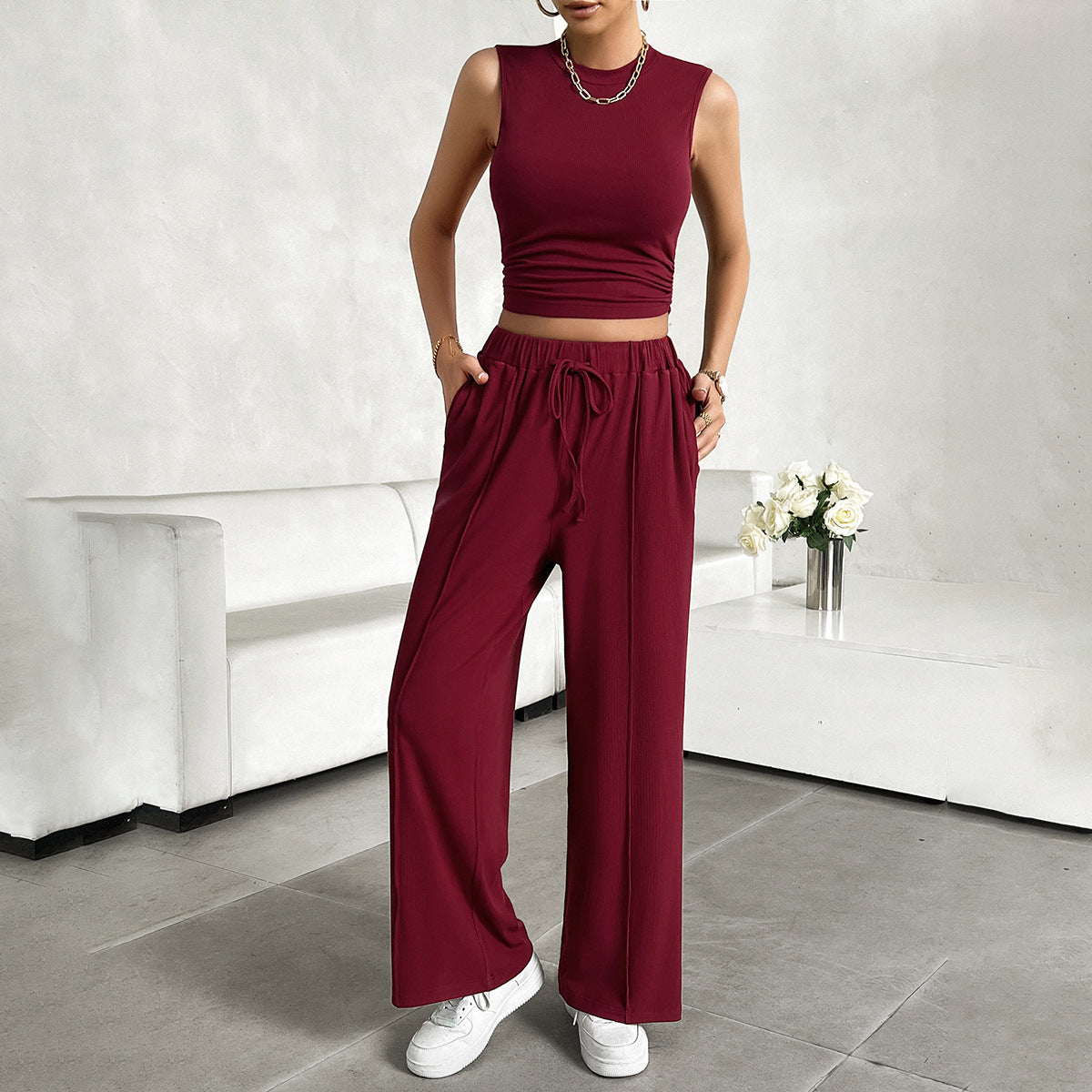 Women's Summer Crop Top and Loose Fit Pants Set