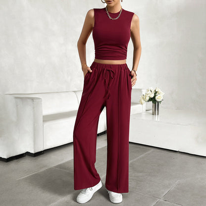 Women's Summer Crop Top and Loose Fit Pants Set