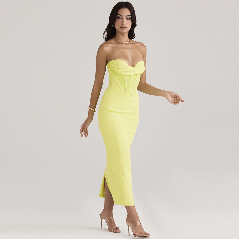 Sexy Womens Strapless Midi Dress with Slit - Nocini