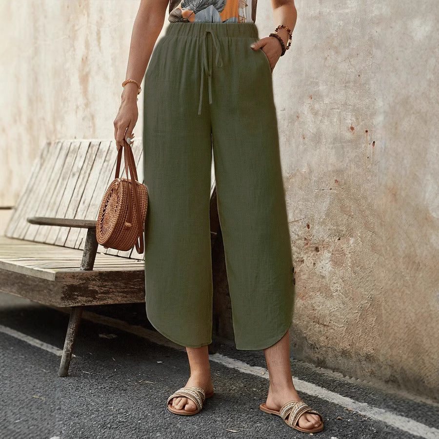 Comfortable High Waist Wide Leg Crop Pants