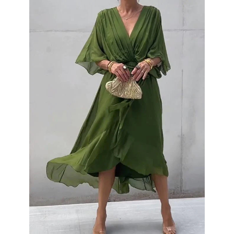 Flowy Maxi Dress for Women with Bell Sleeves - Nocini