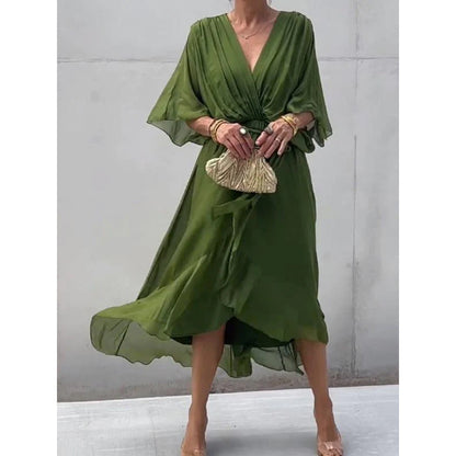 Flowy Maxi Dress for Women with Bell Sleeves - Nocini