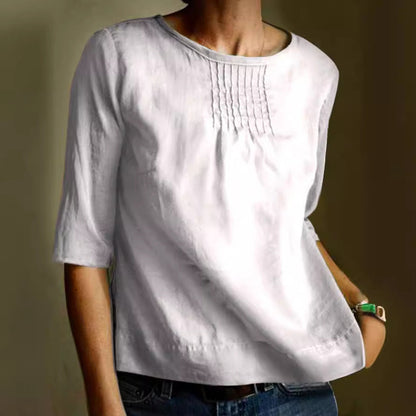 Relaxed Fit Cotton Blouse with 3/4 Sleeves