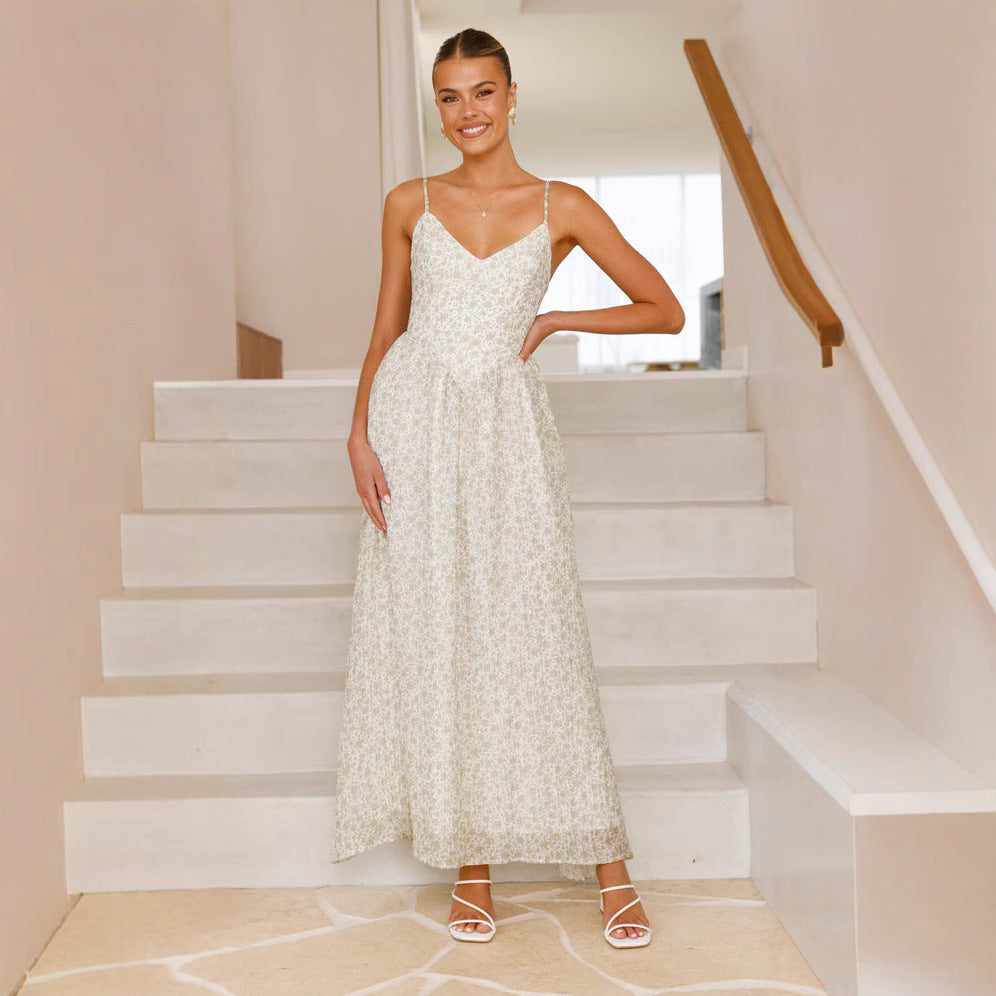 Lovely Floral V Neck Maxi Dress - Nocini