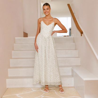 Lovely Floral V Neck Maxi Dress - Nocini
