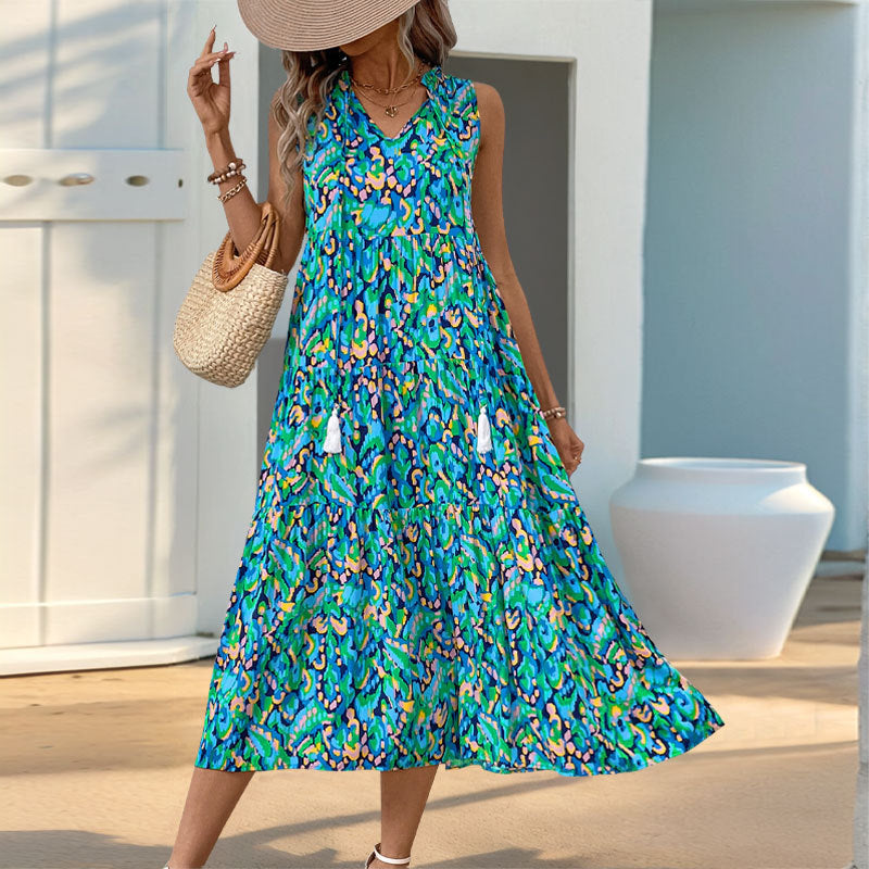 Summer V-Neck Cotton Midi Dress