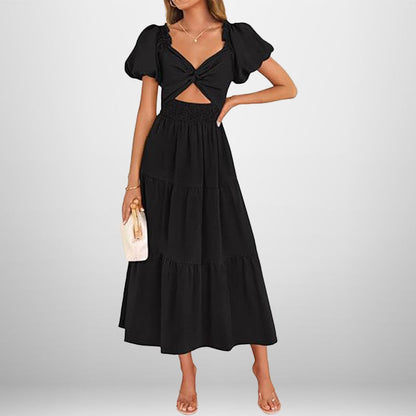 Floral V Neck Maxi Dress with Puff Sleeves