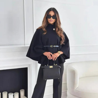 Warm Fleece Hooded Button Cape