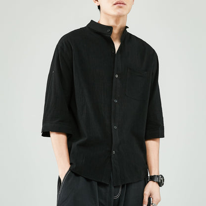 Casual Linen Mens Shirt with Mandarin Collar