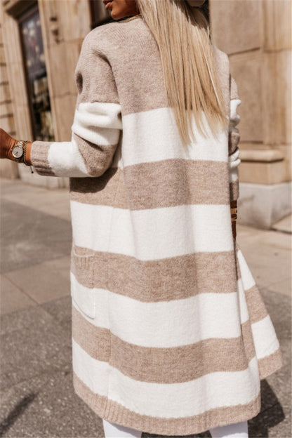 Cozy Women's Striped Open Front Cardigan Sweater