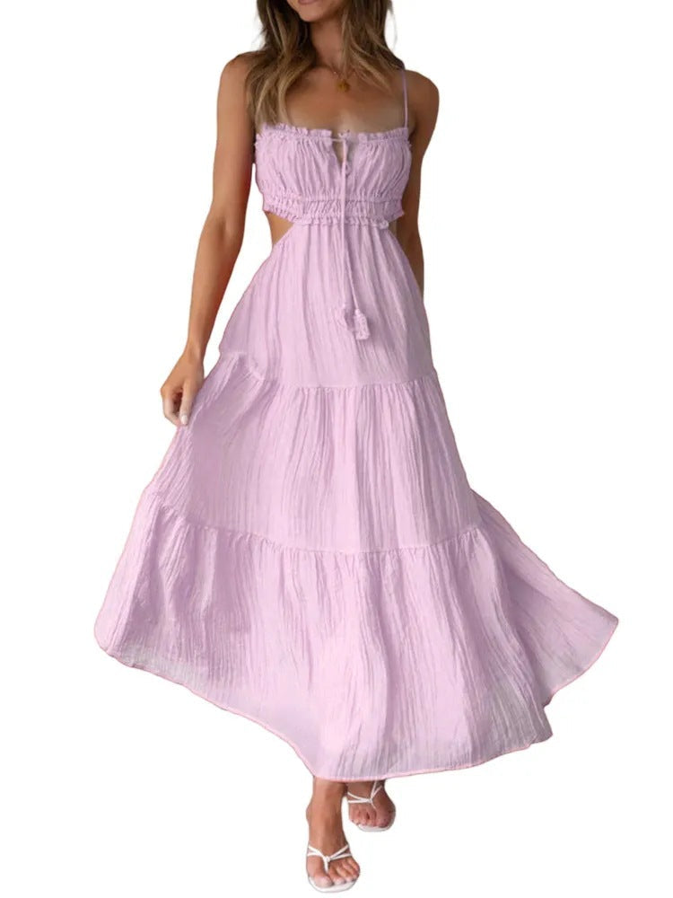 Loose Fit Maxi Dress with Layered Skirt and Open Back