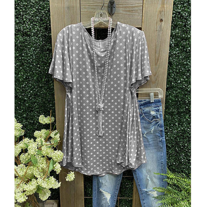 Relaxed Fit Women's Short Sleeve Polka Dot Blouse