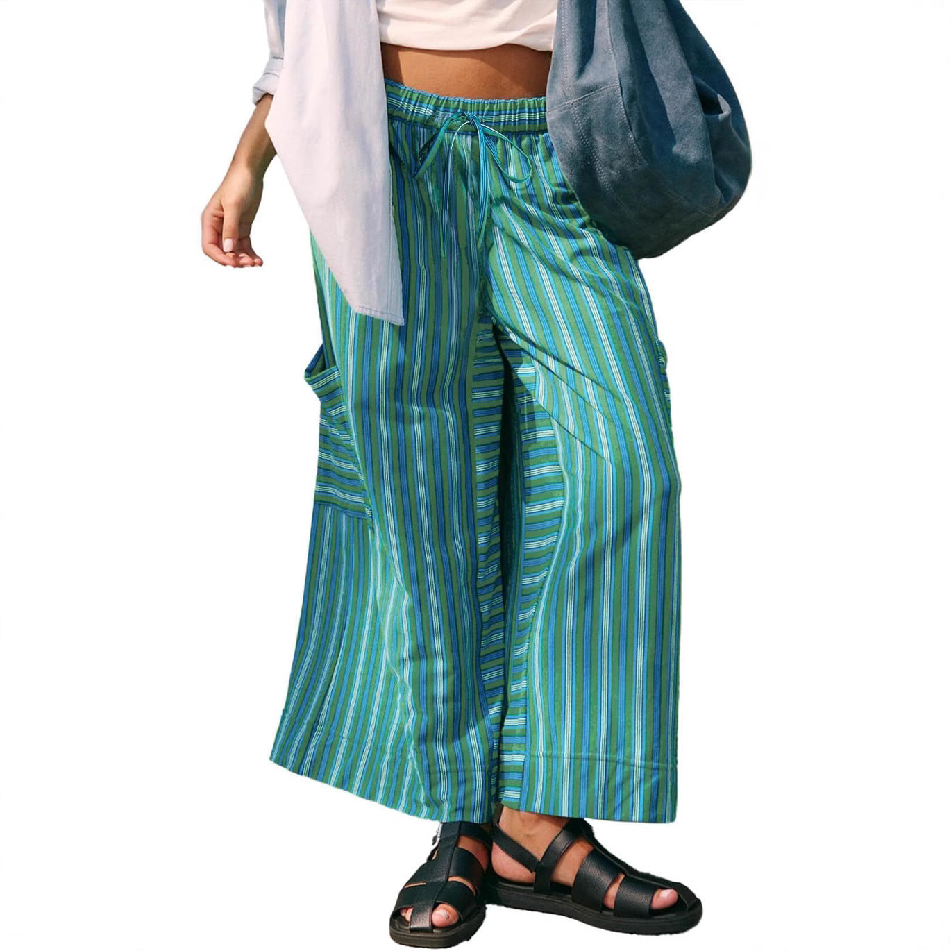 Comfy Wide Leg Women's Pants with Stripes