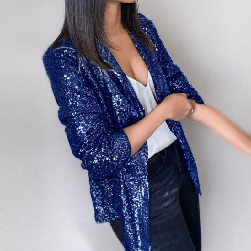 Sequined Open Front Women's Long Sleeve Blazer