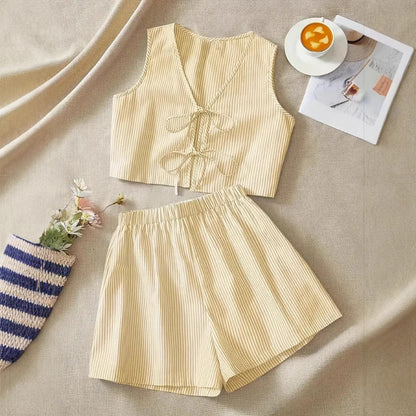 Women's Striped Tank Top with Cute Bow Neckline - Nocini