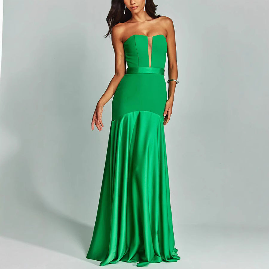 Elegant Strapless Satin Evening Gown for Women - Nocini