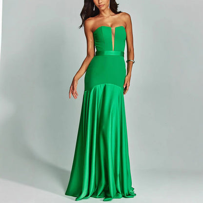 Elegant Strapless Satin Evening Gown for Women - Nocini