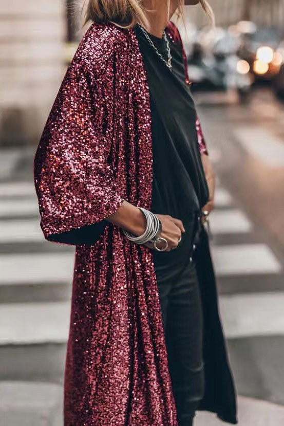 Casual Sparkly Open Front Cardigan
