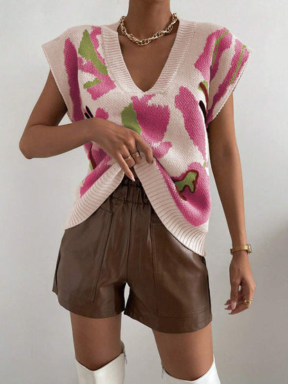 Relaxed Fit Women's V Neck Knit Vest