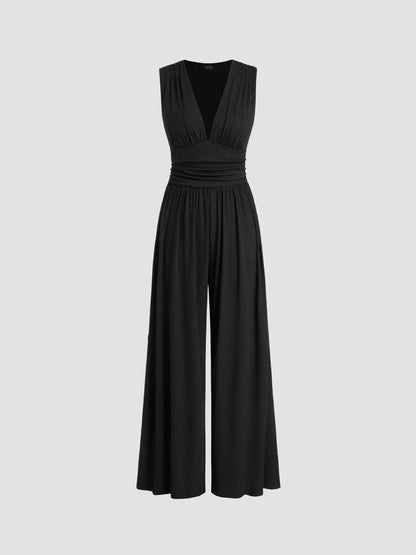 Comfortable Women's Wide Leg Jumpsuit V-Neck Design