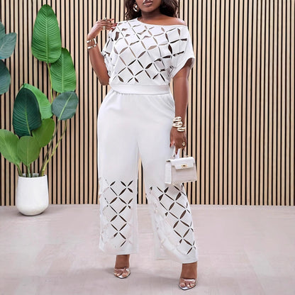 Women's 2PC Outfit - Off Shoulder Top - Loose Fit Pants - Nocini