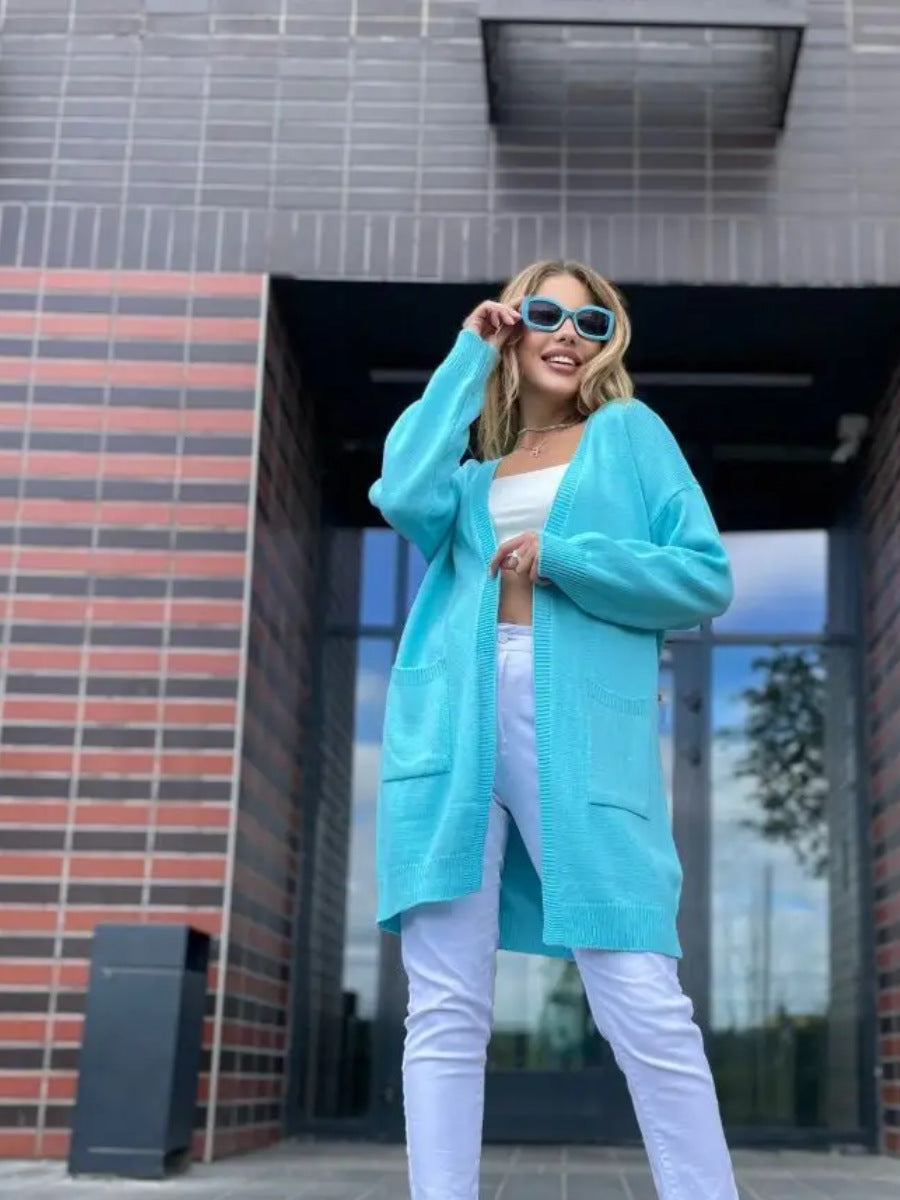 Cozy Open Front Long Cardigan with Pockets - Nocini